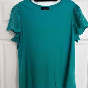 Lane Bryant Teal Ruffled Short Sleeve Blouse